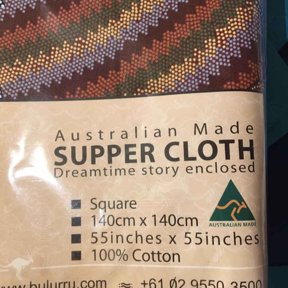 Australian made tablecloth with aboriginal art
